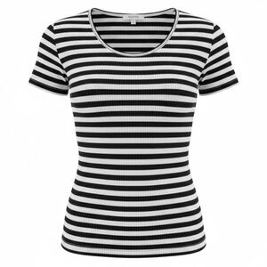 Madewell Black White Stripe Ribbed Tee Short Sleeve Scoop Neck Size Medium